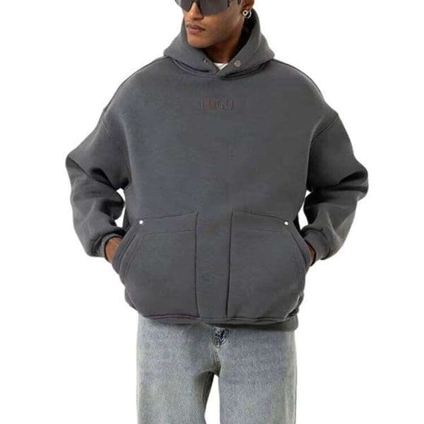 High-Quality Sweatshirt with Logo Button Pocket Hoodie Men's Manufacturer