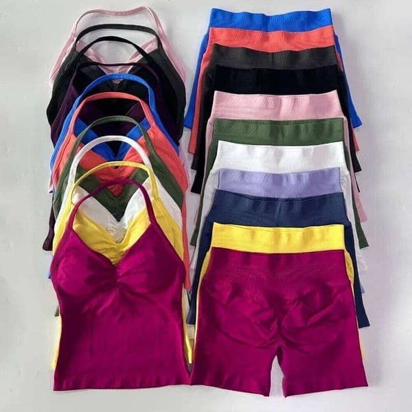 2 Pieces Sports Women Backless Tank Tops High Waist Scrunch Seamless Shorts Sport Suit Gym Sportswear Workout Set