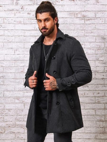 Men's Wool Woolen Overcoat Jacket Solid High-End Autumn Winter Fashion Stand Collar Slim Fit Business Casual Daily Wear