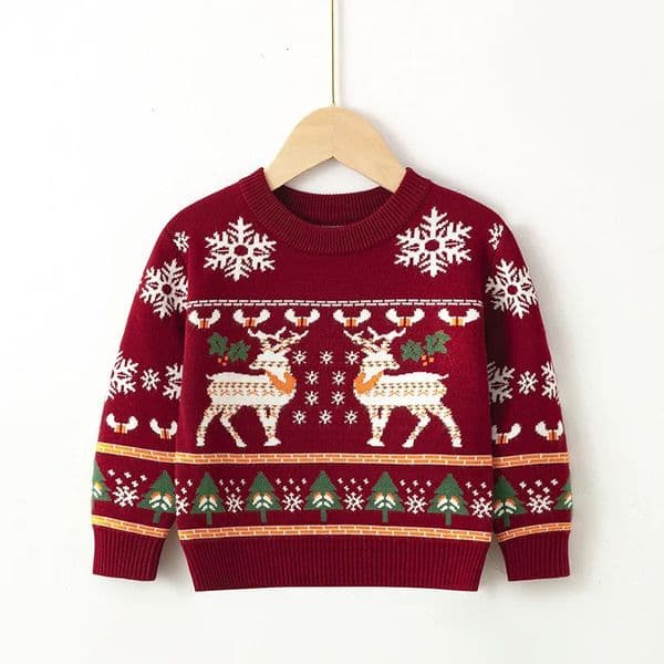 Christmas Knit Sweater Winter Kids Cartoon Print Pullover Autumn Boys Girls Cotton Warm Knitwear 26 Years 250904BJ