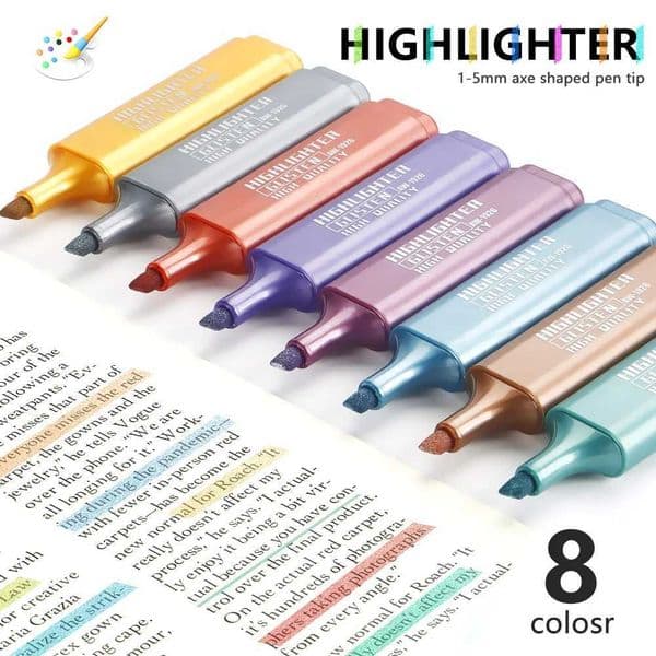 8 Colors Metallic Highlighters High Capacity QuickDrying For Painting And Taking Notes Office Stationery Art School Supplies X250904