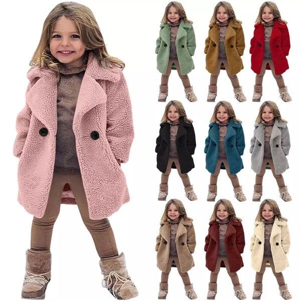 Girls Winter Warm Jackets Faux Fur Coats Kids Turndown Collar Outerwear Children Solid Colour Overcoat Casual Outer Clothing 250904BJ