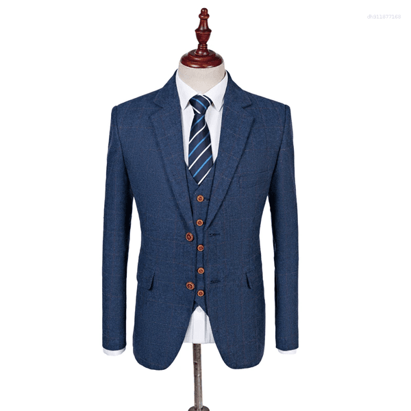 Men's Suits Latest Coat Pant Designs Suit Wool Blue Tweed Retro British Style Wedding Slim Fit Blazer Herringbone For Men 3 Piece