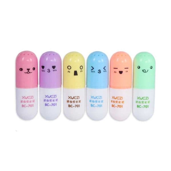 6 Pcslot Capsules Highlighter Vitamin Pill Highlight Marker Color Pens Kids Children Stationery Office School Supplies X250904
