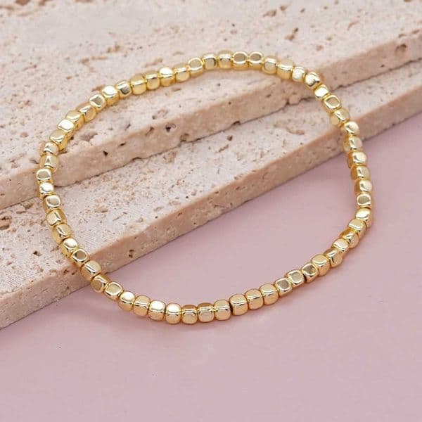 1PC Square Hematite Stone Bracelets Golden Beaded Stacking Elastic Stretch Handmade Fashion Unisex Jewelry Haii TrenXJ250904