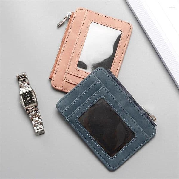 Card Holders Thin PU Cards Anti Demagnetization Coin Pouch Zipper Bag Organizer Business Bank Credit Bus ID Holder Cover Wallets