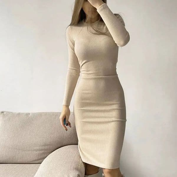 Spring Womens Maxi Dresses Fashion Casual Slim ONeck Long Sleeves Elegant Dress Solid Sexy Lady Club Party Dress Clothing 250903