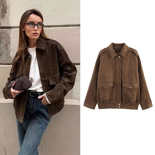 RAFZNB Women Loose Jackets Coats Fashion with Pocket Turndown Collar Long Sleeve Vintage Female Outerwear Chic Tops 250904BANJIA