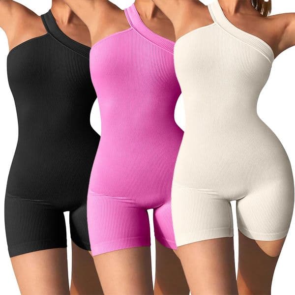 Womens Yoga Rompers One Piece Tummy Control Seamless Ribbed Jumpsuit Shoulder Fashion Fitness Sportwear 250904BJ