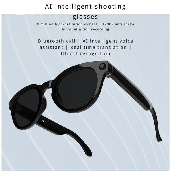 V03-T6smart glasses with 800W high-definition camera for image viewing, translation, recording, video calling, cutting-edge technology, and photo-taking functionality.