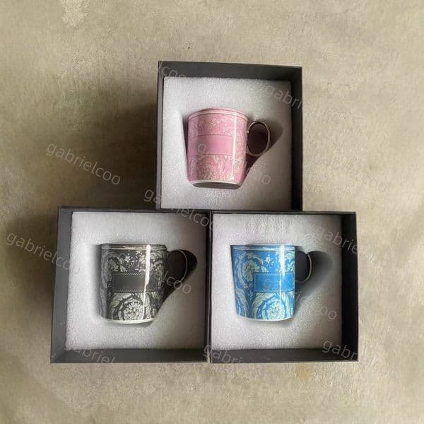 Designer Water Cup Luxury Baroque Style Porcelain Mug 450ml Pink Bone China Cup with Gift Box, Elegant Tea & Coffee Cup for Birthday Gifts
