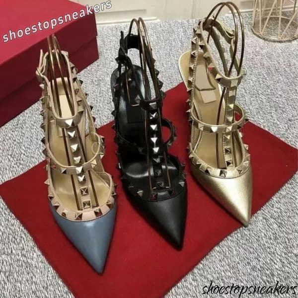 Designer Pointed Peep-Toe Heels Slingback Heels Patent Leather Matte Ankle Strap Stiletto Strip Black Nude Women Roman Stud Wedding Party Shoes 35-42 Z260521