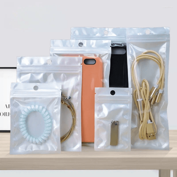 Gift Wrap 100pcs Pearl Zipper Bags Resealable Packaging With Hang Hole For Phone Case Cables Jewelry Stickers Crafts Retail