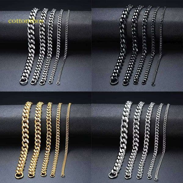 Top Sell Cuban Stainless Steel 3-11mm Width Link Hip Hop Men's Women's Chain Bracelet Wholesale Stock Jewelry