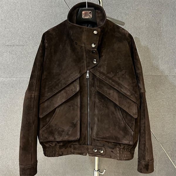 Chocolate Suede Leather Jacket Women Real Sheepskin Coat 2025 Spring style y250904BANJIA