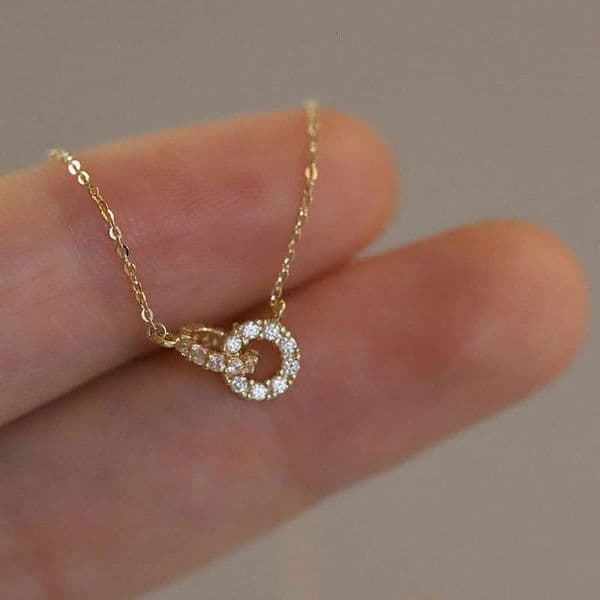 Best Pure Sier Necklace Interlocking Double Ring Elegant Gold-Plated Light High-End New Ins Style Women's Clavicle Chain