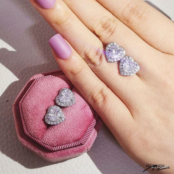 Simple Fashion Stud Earring Jewelry Sterling Sier White Pink ddmydec 5A Cubic Zircon Heart Shape Dia Promise Gemstones Women Hollow Earrings Gift ddmydec