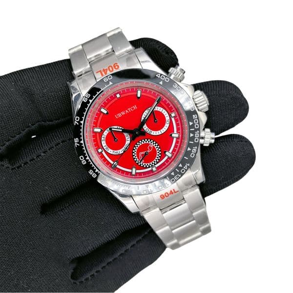 ST9 Newest Style 40MM Automatic NO CHRONOGRAPG Wristwatches Sapphire Glass Striking Bright Red Dial Tough Grand Mens Watches