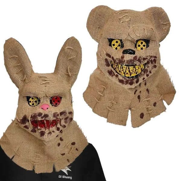 Sackcloth Demon Bloody Rabbit Bear Mask Ghost Festival Cosplay Halloween Mask Scary Realistic Sackcloth Bear Headgear Kids GiftXJ250905