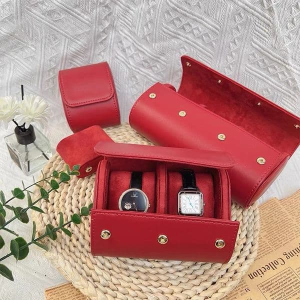 Leather Watch Storage Box 3 Watches Roll Travel Bag 2 slots Black Brown Portable Vintage Watch Display Case 250904BJ