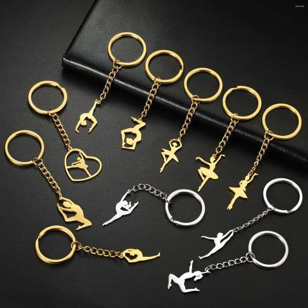 Unift Rhythmic Gymnastics Artistic Key Chain Stainless Steel Keychain Fashion Gymnast Jewelry For Women Dancer Gift