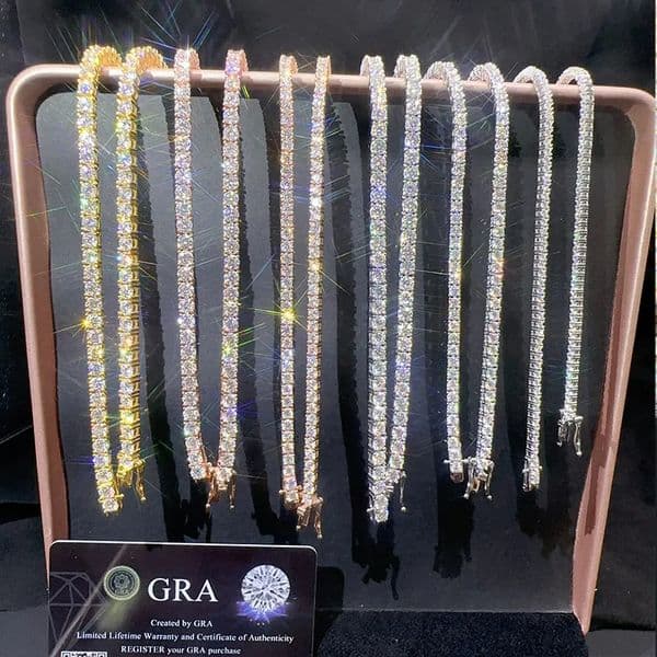 Unisex Moissanite Tennis Chain For Women Silver Gold Man Moissanite Bracelet Chain Hip Hop Jewelry