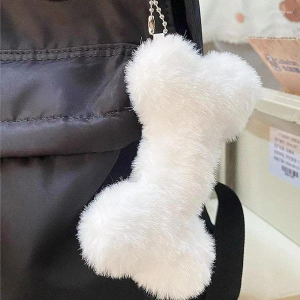 Funny Cute Dog Bone Pendant Key Ring Plush Keychain Soft Stuffed Keyrings For Boy Girl Bag Decorations Student Accessories