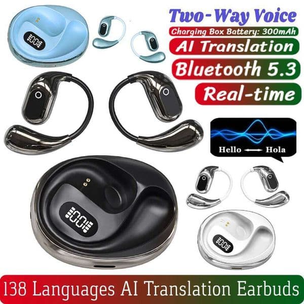 One Pair AI Translation Earbuds 138 Languages Two-Way Voice Bluetooth 5.3 Real Time Waterproof For Sports Business Travel