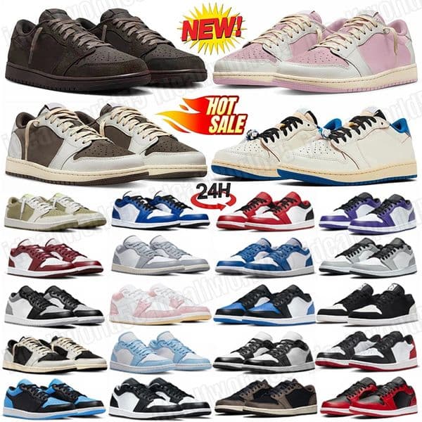 New Designer Low 1 Mens Shoes Mocha Leather rubber Low womens sneakers Dark Black White University Blue Bred Patent Lucky Green Outdoor Sports mens Trainers