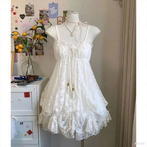 2000s Gothic Vintage Mini Dress Women Sleeveless Strap Party Evening Lace Retro Cltohing Japanese Y2k Black Chic Lolita 250905BJ