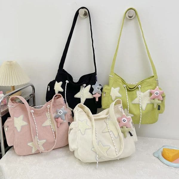 Women Star Pattern Corduroy Crossbody Bag Casual Tote Lady Simple Large Capacity Shoulder Bag Travel School Bookbag Handbag 250903