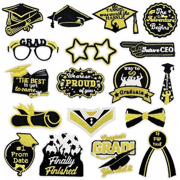 18 pcs/set Cartoon Black Gold Graduation Season Embroidered Iron On Patch h6