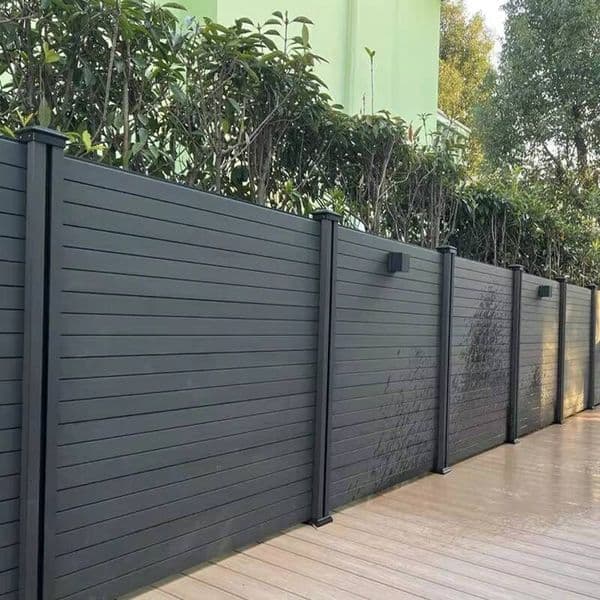 Terraced Design Dark Gray Soundproof Low Maintenance Wood Grain Fence Panel