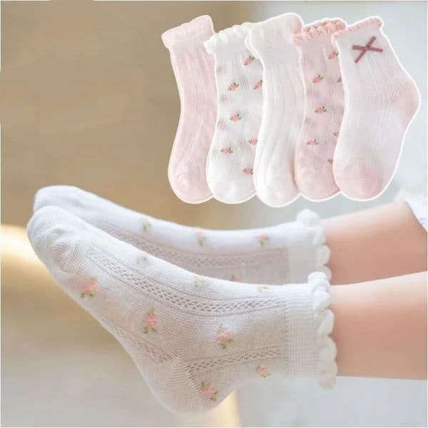 Kids Socks 5 PairsLot Spring Summer Cotton Girls Socks Cute Flowers Pattern for Children Baby Little Girl Clothing Accessories 250906BJ