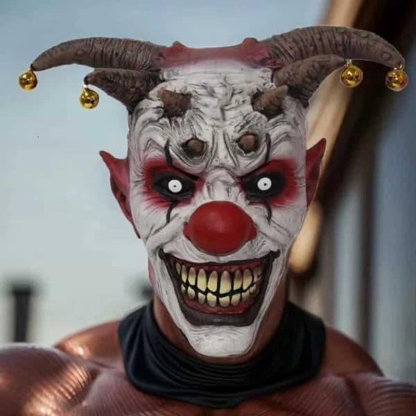 Bell Evil Clown Mask Halloween Mask Devil Horror Scary Clown Head Latex Joker Decor Unisex Masquerade Party Cosplay Costume Prop W250906