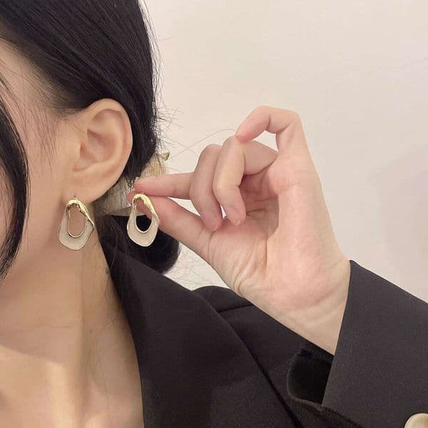 DHCollections Needle Korea Dongdaemun Irregular Pearl White Glaze Personality Minimalist Style Stud Earrings Jewelry