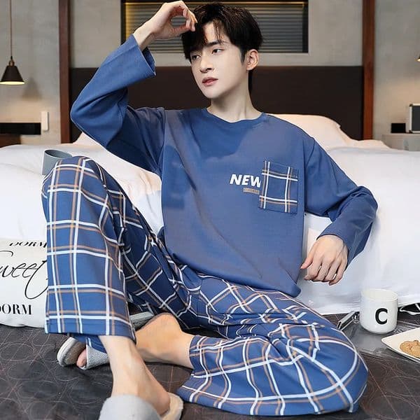 Mens Pajamas 2 Sets Of Homewear Mens Spring And Autumn LongSleeved Trousers Cotton Leisure Autumn And Winter Homewear 250906BJ