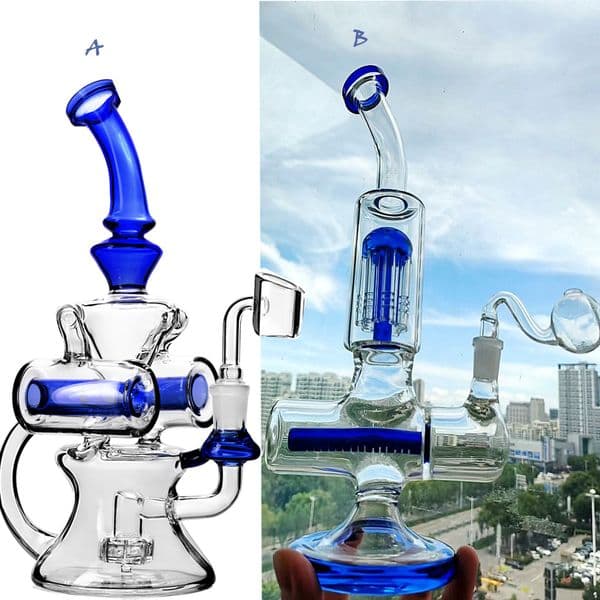 Blue Glass Bong Bubbler Freezable coil Hookahs Water Bongs Recycler Smoking Glass Water Pipe Bubbler