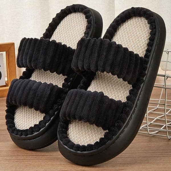 Fuzzy Platform Slippers Women EVA Sole Comfortable Cushion Memory Foam Winter Breathable Cozy Stripe Home Shoes 250905BJ