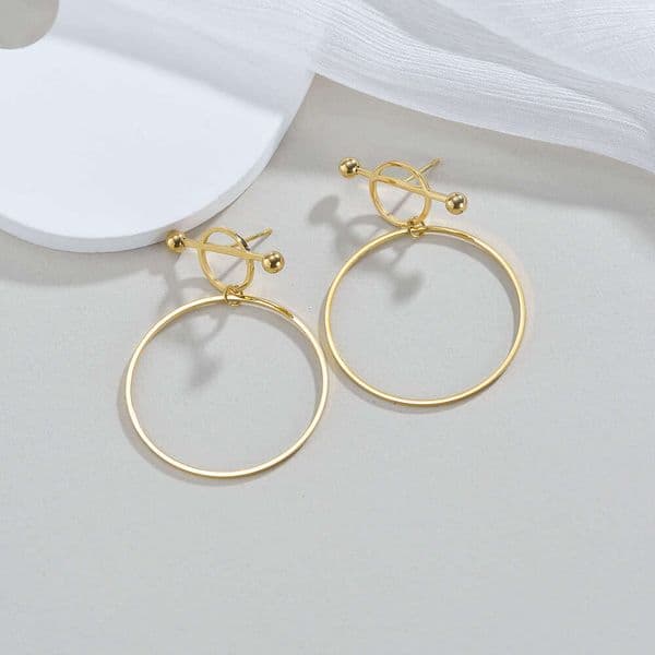 DHpet New Gold-Plated Stainless Fashion INS Style Hollow Circle Hoop Earrings Titanium Steel Jewelry