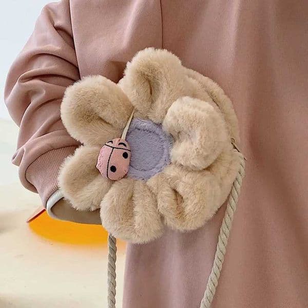 Sunflower Flower Shape One Shoulder Messengers Bag Childrens Plush Small Girls Zipper Fashion Cute Round Contrasting Color Bags X250906