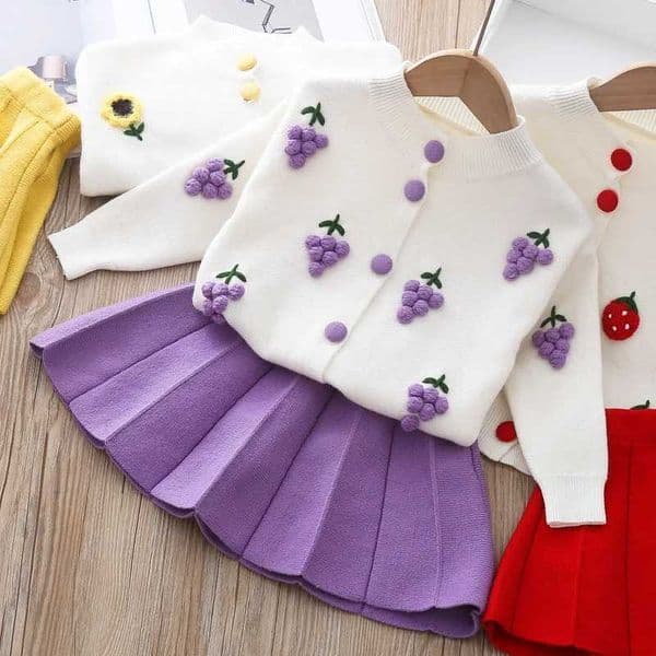 Girls long sleeve knitting suit 2024 Christmas autumn winter new girls sweater cardigan knitting Top skirt two piece set X250906
