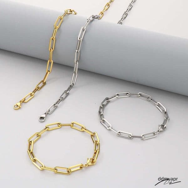Unisex Chunky Square Link Chain Necklace & Bracelet Stainless Steel Minimalist Jewelry Ddmyfeb