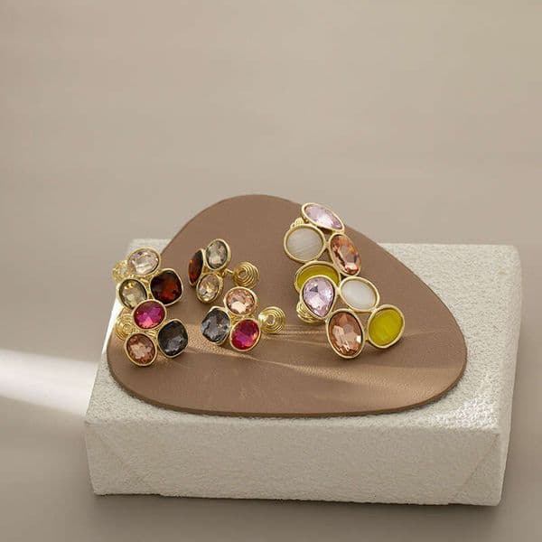 DHCollections Light Personality Color-Block Crystal Oval Earrings Japanese and Korean Exquisite Creative Fashion Mosquito Coil Clips Without Ear Holes