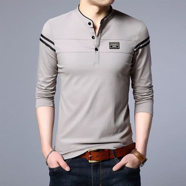 Mens Fashion Summer Long Sleeved POLO Tshirt Casual Cotton Breathable Top Stand Up Neck Sleeve Korean Comfortable Shirt 250906BJ