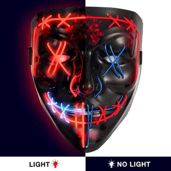 Halloween VShaped Glowing Mask Harmless Material Easy to Use MultiFestival 3 Lighting Modes Red Blue W250906