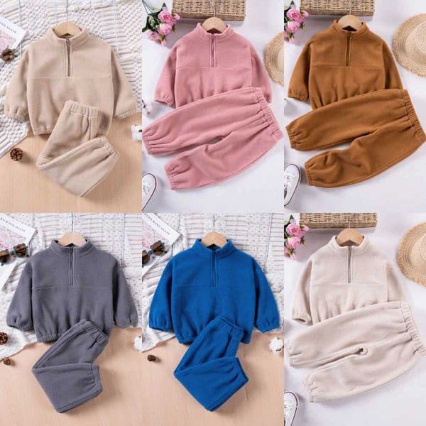Winter childrens Set Solid Color Zippered Top And Pants 2piece Set Comfortable Fabric Childrens Casual Sportswear X250906