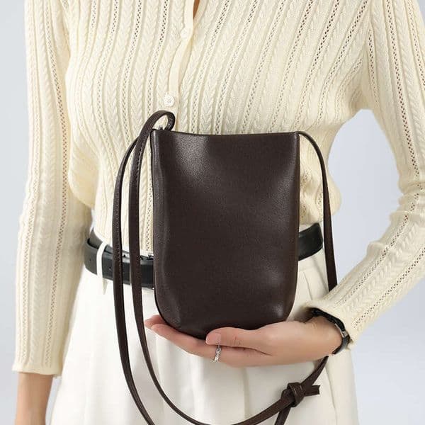 Genuine Leather Single Shoulder Crossbody Phone for Women 2025 Summer New High-End Bucket Small Commuter Bag