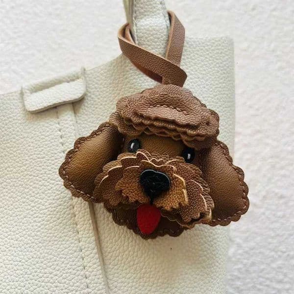 Teddy Dog Genuine Leather Handmade Bag Charm PendantKeychain Hanging OrnamentHandbag Purse Exquisite DecorKeyring AccessoriesXJ250906
