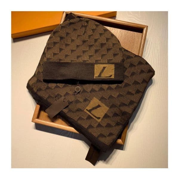 Luxury Designer Knitted Pashmina Scarves & Beanie Hats Set for Women and Men, Winter Warm Scarves and Hats, Wholesale Unisex Winter Accessories